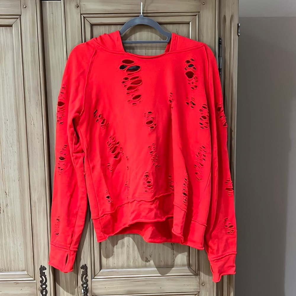 Red generation love distressed hoodie